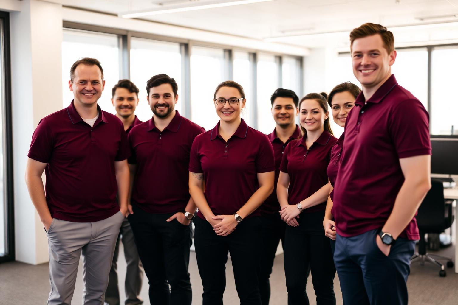 Peças de uniforme corporativo personalizado organizadas